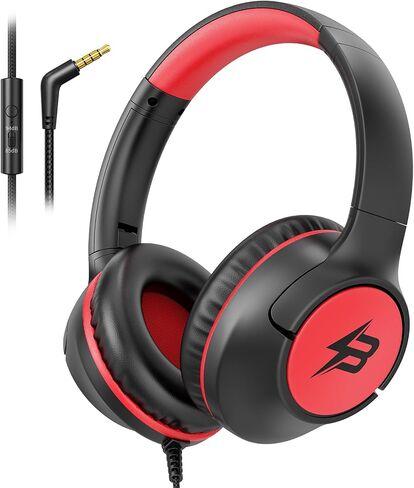 Kids Headphones Wired for School, 3.5mm Safe Volume Limited with Mic, Navy | Plug in Kid headphones with Cord, Over Ear Foldable, 85/94dB for Toddler Boy Girl Classroom Chromebook Tablet Airplane Travel in Saudi Arabia