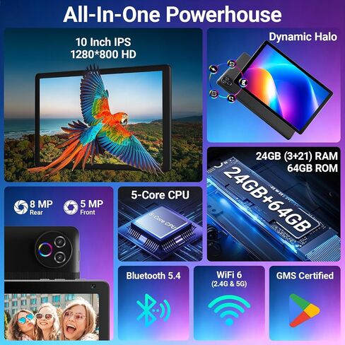 Android 16 Tablet 10 Inch, 24GB RAM 64GB ROM 1TB,HD IPS,Fast WiFi 6, BT 5.4 | Electronics Tablets with HD IPS Touchscreen, 6000mAh 12H Battery, 2*Cameras Tablets for Kids & Adults, Gifts, Streaming, Work in Kuwait