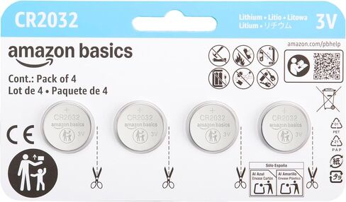 Amazon Basics CR2032 3V Lithium Coin Cell Batteries, Child-Proof Package, Non-Coated, AirTag Compatible, 4-Pack in Saudi Arabia