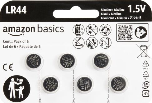 Amazon Basics 6-Pack LR44 Alkaline Button Cell Replacement Battery, 1.5 Volt, Long Lasting Power, Mercury-Free in Kuwait
