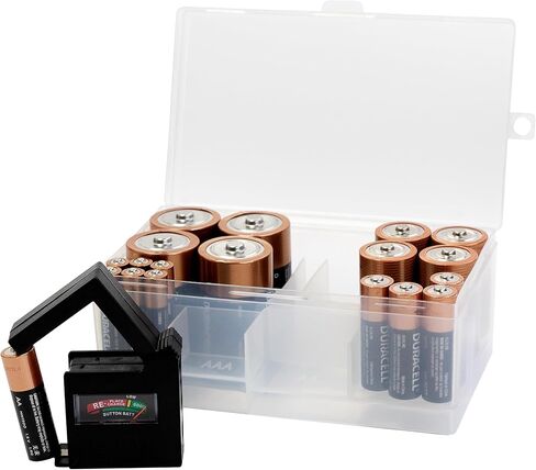 Dial Industries Battery Storage Organizer Case, Holds 12 AAA, 12 AA, 6C, 4D | Keeps loose batteries sorted by size and easy to find, Compact fit for drawers or closets, Great for home or office use in Saudi Arabia