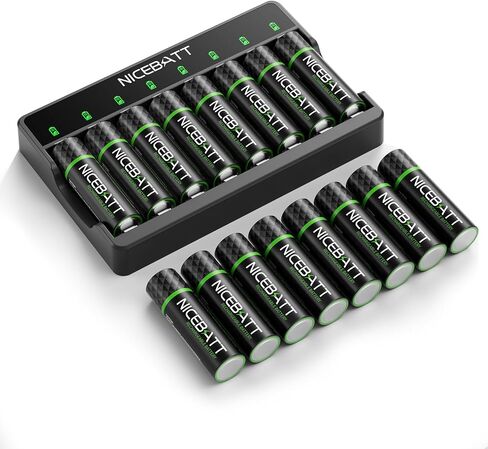 NICEBATT Rechargeable 8 Pack AA Batteries with Charger, 2800mAh High Capacity Low Self Discharge Ni-MH Double A Battery in Kuwait
