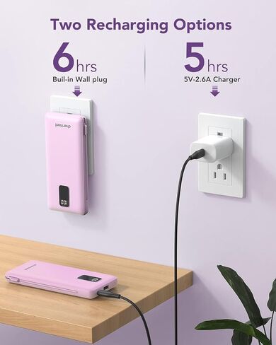 charmast Portable Charger Power Bank Built in Cables,10000mAh Battery Pack | with AC Wall Plug,LED Display & 5 Outputs,Travel Camping Essentials Slim External Phone Charger for iPhone,Samsung,Android in Saudi Arabia