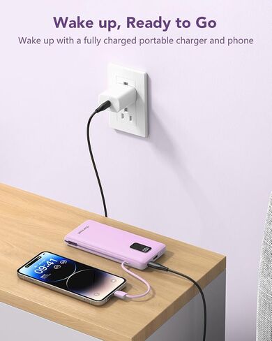 charmast Portable Charger Power Bank Built in Cables,10000mAh Battery Pack | with AC Wall Plug,LED Display & 5 Outputs,Travel Camping Essentials Slim External Phone Charger for iPhone,Samsung,Android in Saudi Arabia