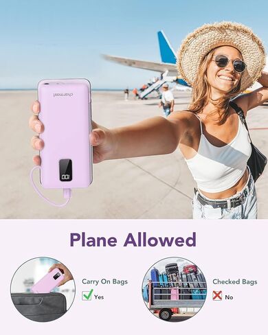 charmast Portable Charger Power Bank Built in Cables,10000mAh Battery Pack | with AC Wall Plug,LED Display & 5 Outputs,Travel Camping Essentials Slim External Phone Charger for iPhone,Samsung,Android in Saudi Arabia