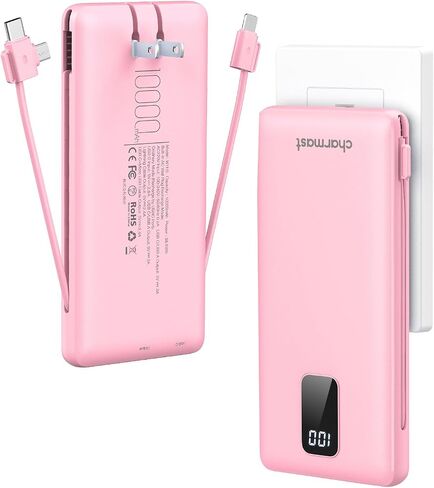 charmast Portable Charger Power Bank Built in Cables,10000mAh Battery Pack | with AC Wall Plug,LED Display & 5 Outputs,Travel Camping Essentials Slim External Phone Charger for iPhone,Samsung,Android in Saudi Arabia