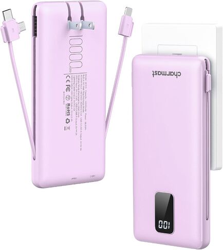 charmast Portable Charger Power Bank Built in Cables,10000mAh Battery Pack | with AC Wall Plug,LED Display & 5 Outputs,Travel Camping Essentials Slim External Phone Charger for iPhone,Samsung,Android in Saudi Arabia