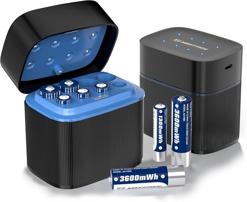 Rechargeable AA Batteries Lithium with Charger, 8-Pack 1.5V 3600mWh | Long Lasting Double A Batteries with LED Display, Cycle Times Up to 2500 – Fast Charging for Blink Outdoor Cameras & Toys in Kuwait