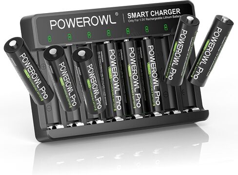POWEROWL Rechargeable Lithium AA Batteries with Charger, 1.5V Output 3600mWh Double A Battery 8 Pack for Blink Outdoor Camera, Game Controller in Saudi Arabia