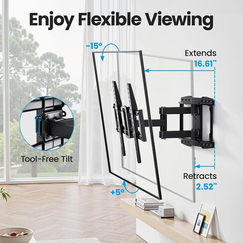 Full Motion TV Wall Mount 24 inch Studs for Most 42-86 Inch TVs, Adjustable TV Wall Mount Swivel and Tilt, Loading 110 LBS, Max VESA 600x400mm, Fits 16", 18", 24" Studs in Kuwait