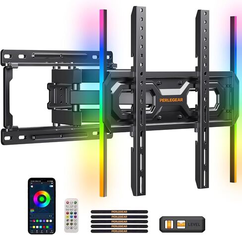 Perlegear UL Listed Full Motion TV Wall Mount for 42-90" TVs up to 132lbs | Heavy Duty TV Mount with Dual Articulating Arms, Tool-Free Smooth Tilt, Swivel, Fits 16" Studs, Max VESA 600x400mm, PGLF8 in Kuwait