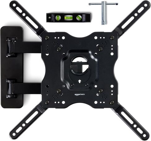 Amazon Basics Full Motion Articulating TV Wall Mount, with Swivel and Tilt, for 26" to 55" TVs and Flat Panels up to 80 Lbs, VESA Compatible, Single Stud, Black in Kuwait