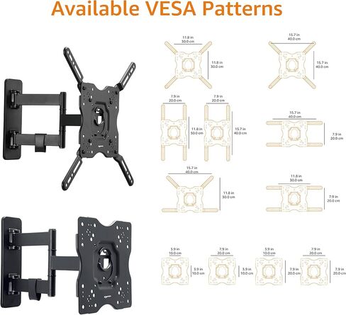 Amazon Basics Full Motion Articulating TV Wall Mount, with Swivel and Tilt, for 26" to 55" TVs and Flat Panels up to 80 Lbs, VESA Compatible, Single Stud, Black in Kuwait