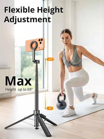 69" Magnetic Phone Tripod for iPhone w/Remote Control UPT-01M | For iPhone 12-17 & Android, 360° Rotation, Compatible w/ MagSafe, Magnetic Ring Attached,Video Recording & Vlogging in Saudi Arabia