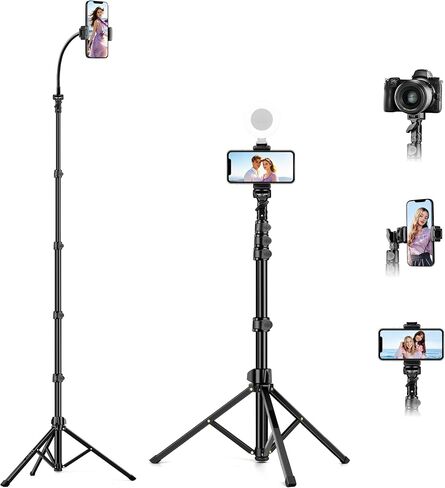 Phone Tripod, 86" Tall Tripod for iPhone with Flexible Gooseneck & Remote | Portable Aluminum Cellphone Stand for Selfies, Video Recording,Travel, Compatible with iPhone Android in Saudi Arabia