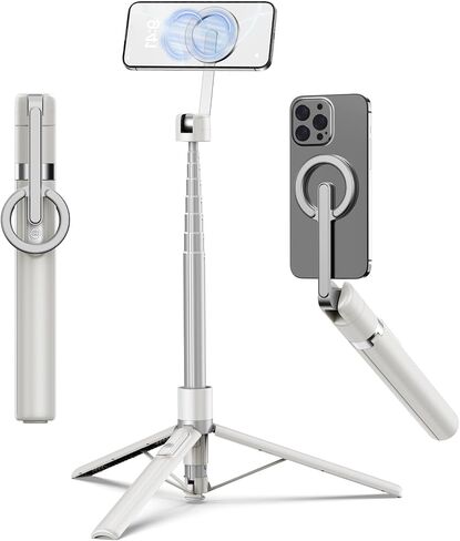 TONEOF 68" Magnetic Aluminum Phone Tripod Selfie Stick for iPhone & Android | Rechargeable Remote,360° Rotatable Foldable Cell Phone Stand Holder with Metal Ring,Travel Tripod for Magsafe (Beige Gray) in Saudi Arabia
