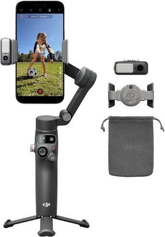 DJI Osmo Mobile 8 Gimbal Stabilizer for Phone, 3-Axis Stabilization | AI Native Tracking with Audio & Lighting, 360° Pan Rotation, Built-in Extension Rod & Tripod, 10h Battery, Extension Rod in Saudi Arabia