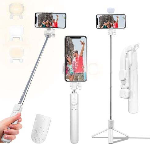 Selfie Stick Tripod, 40 in Retractable Tripod for iPhone with Wireless Remote Control & Light, Portable Phone tripods for Photograph, Live Streaming, Video Recording, Compatible with All Cellphones in Saudi Arabia