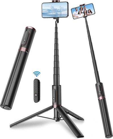TONEOF 67" Cell Phone Selfie Stick Tripod,Smartphone Stand All-in-1 with Integrated Wireless Remote,Portable,Lightweight,Extendable for iPhone/Android(Black) in Saudi Arabia