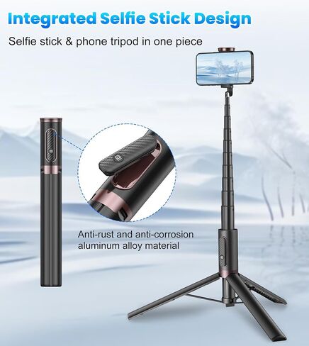 TONEOF 67" Cell Phone Selfie Stick Tripod,Smartphone Stand All-in-1 with Integrated Wireless Remote,Portable,Lightweight,Extendable for iPhone/Android(Black) in Saudi Arabia