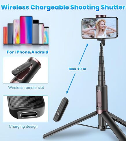 TONEOF 67" Cell Phone Selfie Stick Tripod,Smartphone Stand All-in-1 with Integrated Wireless Remote,Portable,Lightweight,Extendable for iPhone/Android(Black) in Saudi Arabia