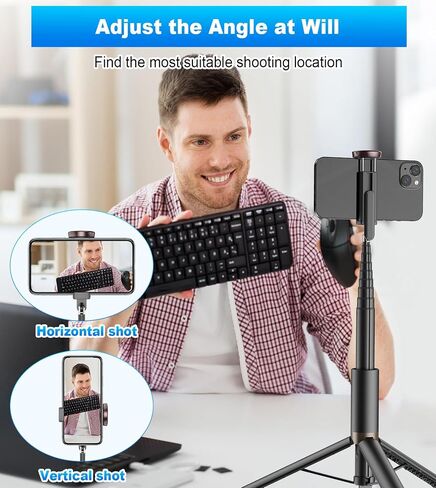 TONEOF 67" Cell Phone Selfie Stick Tripod,Smartphone Stand All-in-1 with Integrated Wireless Remote,Portable,Lightweight,Extendable for iPhone/Android(Black) in Saudi Arabia