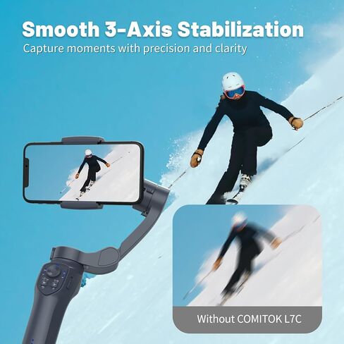 COMITOK L7C Pro, Gimbal stabilizer for iPhone, Phone Stabilizer for Video Recording with Face/Object Tracking, 3-Axis Gimbal for Android & iPhone 15 Pro Max, Foldable Phone Gimbal Vlog Recording in Saudi Arabia