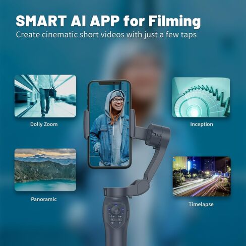 COMITOK L7C Pro, Gimbal stabilizer for iPhone, Phone Stabilizer for Video Recording with Face/Object Tracking, 3-Axis Gimbal for Android & iPhone 15 Pro Max, Foldable Phone Gimbal Vlog Recording in Saudi Arabia