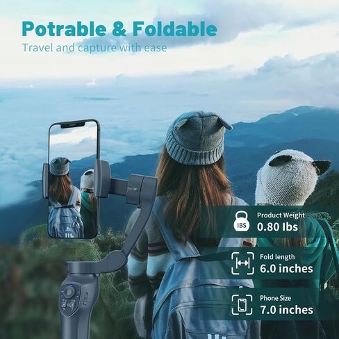 COMITOK L7C Pro, Gimbal stabilizer for iPhone, Phone Stabilizer for Video Recording with Face/Object Tracking, 3-Axis Gimbal for Android & iPhone 15 Pro Max, Foldable Phone Gimbal Vlog Recording in Saudi Arabia