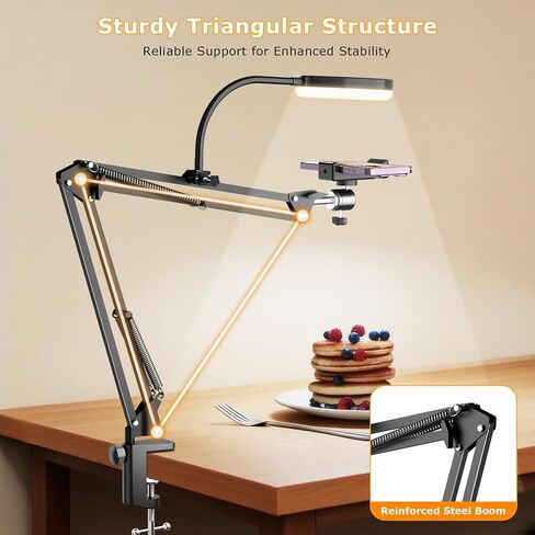 Overhead Camera Mount with Ring Light, Flexible Articulating Phone Arm Stand Compatible with iPhone, Logitech Webcam, Desk Tripod for YouTube Live Stream Cooking Nail Video Recording in Saudi Arabia