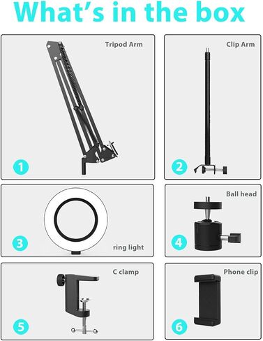 Overhead Camera Mount with Ring Light, Flexible Articulating Phone Arm Stand Compatible with iPhone, Logitech Webcam, Desk Tripod for YouTube Live Stream Cooking Nail Video Recording in Saudi Arabia