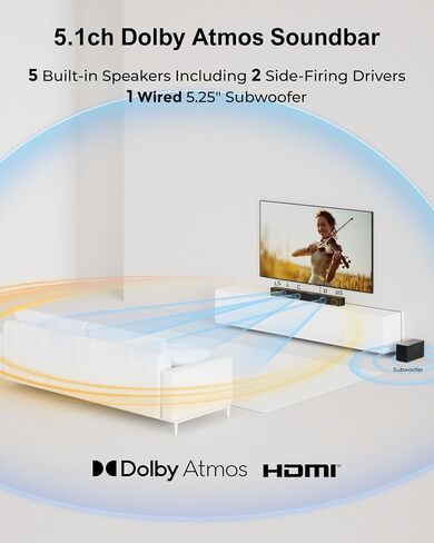 ULTIMEA 5.1CH Surround Sound Bar System with Dolby Atmos, Poseidon M60 | VoiceMX, BassMX, APP, 300W Soundbar for Smart TV, Surround Sound System for TV, with Subwoofer, Bluetooth 5.4 in Kuwait