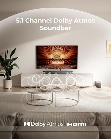 ULTIMEA 5.1CH Surround Sound Bar System with Dolby Atmos, Poseidon M60 | VoiceMX, BassMX, APP, 300W Soundbar for Smart TV, Surround Sound System for TV, with Subwoofer, Bluetooth 5.4 in Kuwait