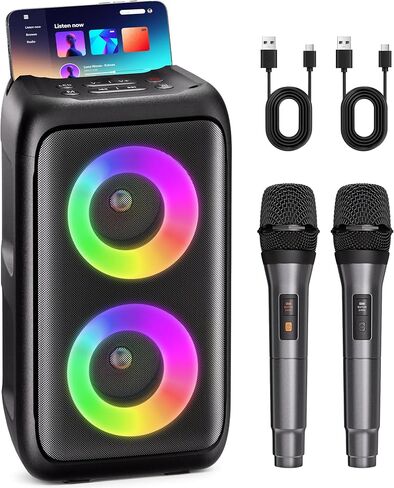 Bluetooth Speaker with 2 Wireless Microphones, Party Speaker with Colorful Lights, Wireless Speaker with HD Loud, Home Theater Systems Support TWS/AUX/USB/TF Card Ideal for Party Home Camping in Saudi Arabia
