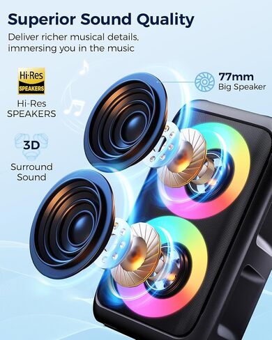Bluetooth Speaker with 2 Wireless Microphones, Party Speaker with Colorful Lights, Wireless Speaker with HD Loud, Home Theater Systems Support TWS/AUX/USB/TF Card Ideal for Party Home Camping in Saudi Arabia
