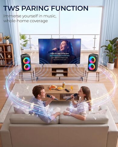 Bluetooth Speaker with 2 Wireless Microphones, Party Speaker with Colorful Lights, Wireless Speaker with HD Loud, Home Theater Systems Support TWS/AUX/USB/TF Card Ideal for Party Home Camping in Saudi Arabia