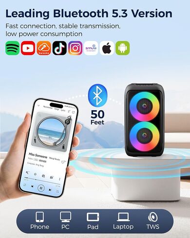 Bluetooth Speaker with 2 Wireless Microphones, Party Speaker with Colorful Lights, Wireless Speaker with HD Loud, Home Theater Systems Support TWS/AUX/USB/TF Card Ideal for Party Home Camping in Saudi Arabia