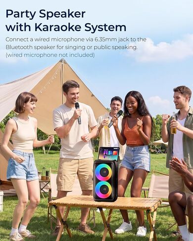 Bluetooth Speaker with 2 Wireless Microphones, Party Speaker with Colorful Lights, Wireless Speaker with HD Loud, Home Theater Systems Support TWS/AUX/USB/TF Card Ideal for Party Home Camping in Saudi Arabia