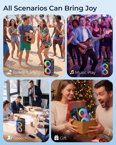 Bluetooth Speaker with 2 Wireless Microphones, Party Speaker with Colorful Lights, Wireless Speaker with HD Loud, Home Theater Systems Support TWS/AUX/USB/TF Card Ideal for Party Home Camping in Saudi Arabia