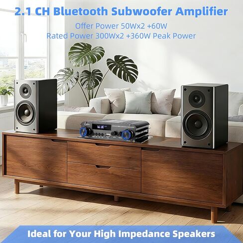 2.1 Channel Stereo Audio Amplifier, 300Wx2+360W Home Audio Stereo Receiver | Bluetooth 5.0 with USB/AUX, Remote, Bass Treble & Sub Control, for Active/Passive Subwoofer & Speaker in Saudi Arabia
