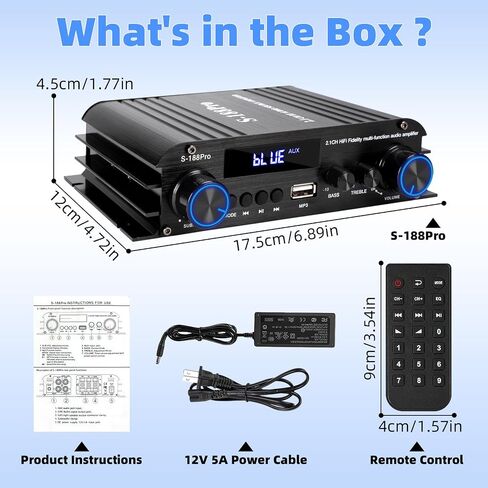 2.1 Channel Stereo Audio Amplifier, 300Wx2+360W Home Audio Stereo Receiver | Bluetooth 5.0 with USB/AUX, Remote, Bass Treble & Sub Control, for Active/Passive Subwoofer & Speaker in Saudi Arabia