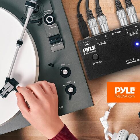 Pyle Mini Phono Turntable Preamp - Stereo Preamplifier with RCA Input/Output - Low Noise - Powered by 12V DC Adapter - Ideal for Vinyl & Phonographs - PP777 in Saudi Arabia