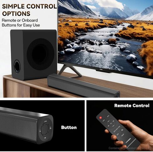 Sound Bar Speakers Bluetooth Wireless, TV Speakers Sound Bar Subwoofer, Home Theater Surround Sound Bar HDMI(ARC) Optical AUX USB 2.1ch Home Audio Sound System TV PC Gaming Wall Mount 3EQ, Black in Saudi Arabia