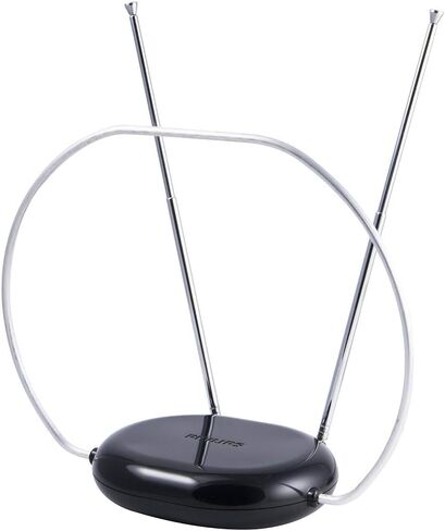 هوائي تلفزيون داخلي أسود من Philips Rabbit Ears، ثنائي القطب وحلقة دائرية | هوائي الطاولة، رقمي، متوافق مع التلفزيون الذكي، هوائي HDTV، 4K 1080P VHF UHF، كابل محوري 5 قدم، SDV8201B/27 in Kuwait