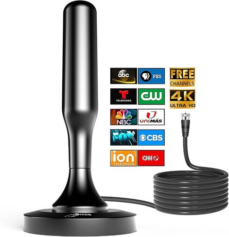 TV Antenna for Smart TV Indoor, Digital TV Antenna for Local Channels | OTA Digital HD Signal Antenna with Magnetic Base and 10ft Cable for Easy Setup in Saudi Arabia
