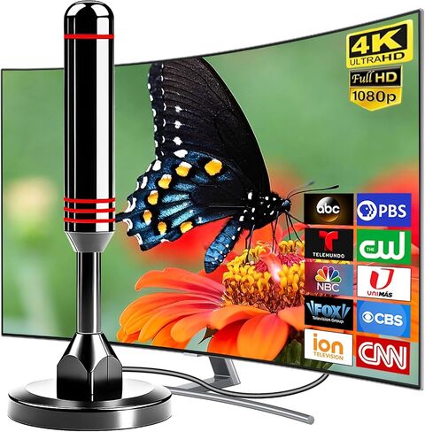 TV Antenna for Smart TV Indoor, Digital Indoor Antenna for Local Channels | Easy Setup Antennas for TVs Without Cable, 360°&Long Range Reception TVs Antenna for Local Channels, Support 4K 1080P in Kuwait