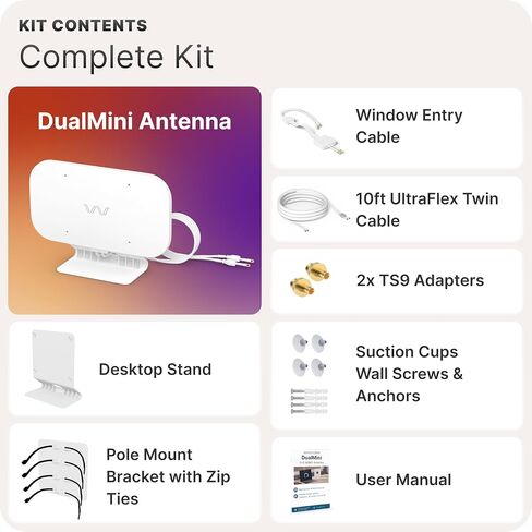 DualMini: Low-Profile 2x2 MIMO Window Antenna Kit | Omnidirectional 4G/5G Routers & Hotspots | for Netgear M5 & M6, Verizon, AT&T | Homes and RVs | 10’ SMA Cable, TS9 Adapters, Window Entry in Saudi Arabia