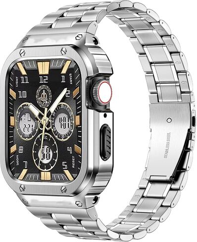Stainless Steel Band with Case for Apple Watch Bands Ultra 3/2/1 | Rugged Strap and Metal Protective Cover Compatible with iWatch Bands 49mm for Men Gold,Durability,Adjustability in Saudi Arabia