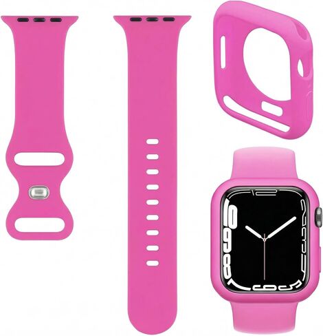 Soft Silicone Bumper Case with Band Compatible with Apple Watch 49mm 46mm 45mm 44mm 42mm 41mm 40mm 38mm, Open Screen Protector Cover and Sport Strap for iWatch Series Ultra 11 10 9 8 7 6 5 4 3 2 1 for Men Women in Saudi Arabia