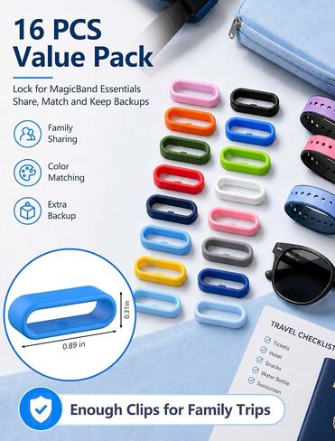 16 قطعة أقفال حامل لـ MagicBand+، مشابك حافظة لملحقات الفرقة السحرية | مشابك أمان لـ MagicBand، وأقفال حافظة لسوار معصم من السيليكون وحاميات للفرقة السحرية، وأساسيات المتنزهات الترفيهية in Kuwait